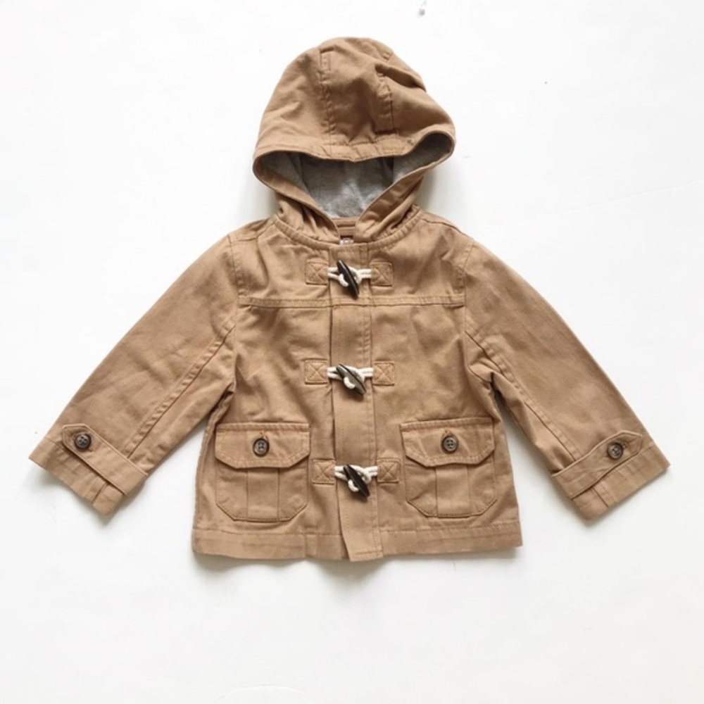 Joe Fresh tan light hooded jacket EUC 12-18 months